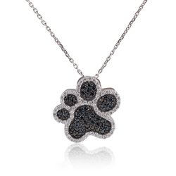 Black and White Pave CZ Paw Pendant - Sterling Silver - K-6972